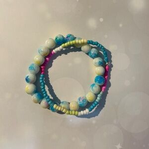 (Set of 2) 1 Glass Bead Bracelet + Seed bead bracelet in cotton candy color hues